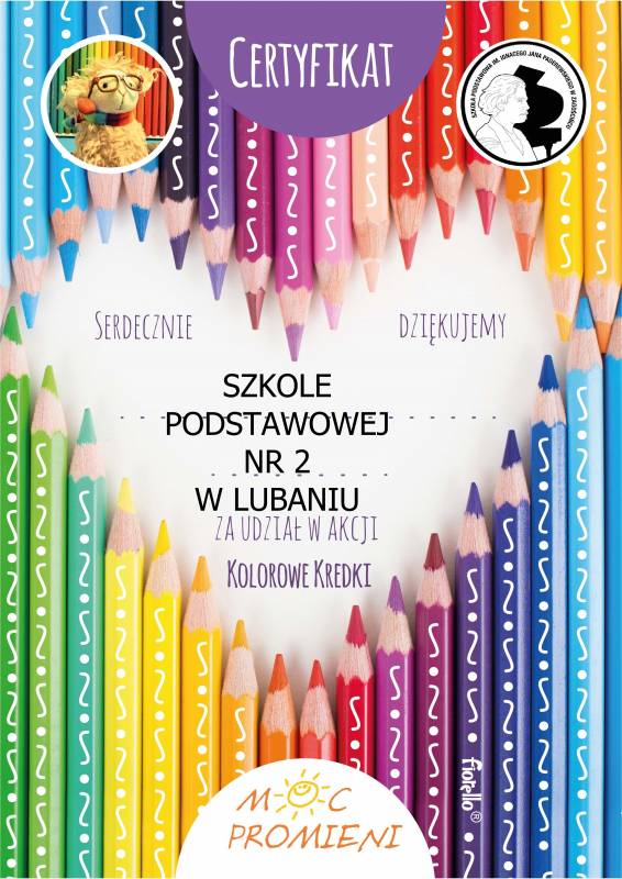 Certyfikat za udział w akcji ,,Kolorowe kredki".
