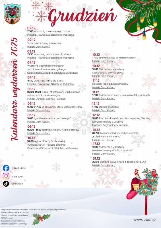 Kalendarz wydarzeń miesięczny grudzień 2025
